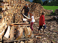 Holz aufschichten als Vorrat für unsere Holzheizung